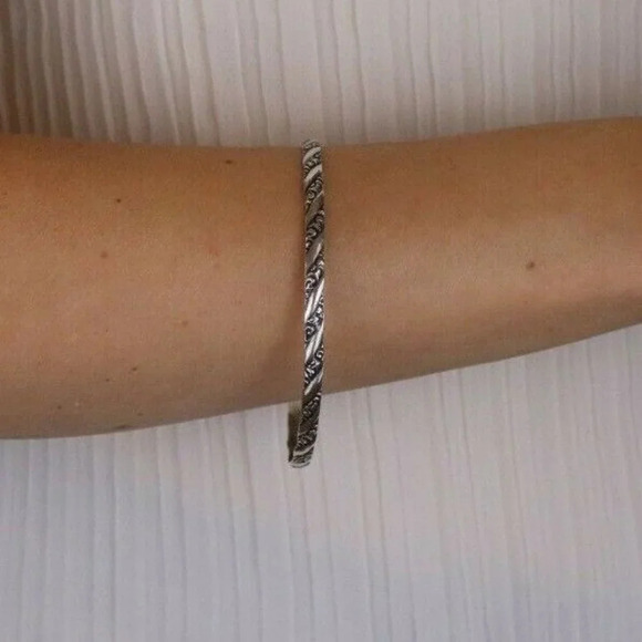 Sterling Silver Bangle Bracelet 8" inch Round 2 5/8" inch Diameter - Picture 2 of 5